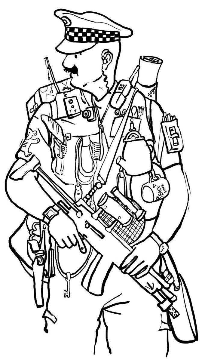 Armed policeman coloring book